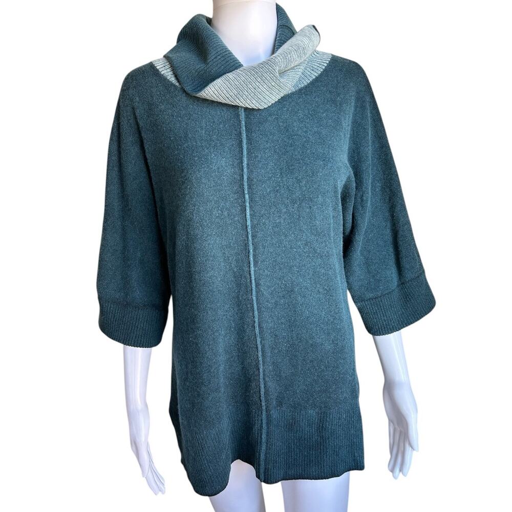 Raffi Cashmere Sweater Womens PS Petite Blue Green Cowl Neck Oversized Lagenlook
